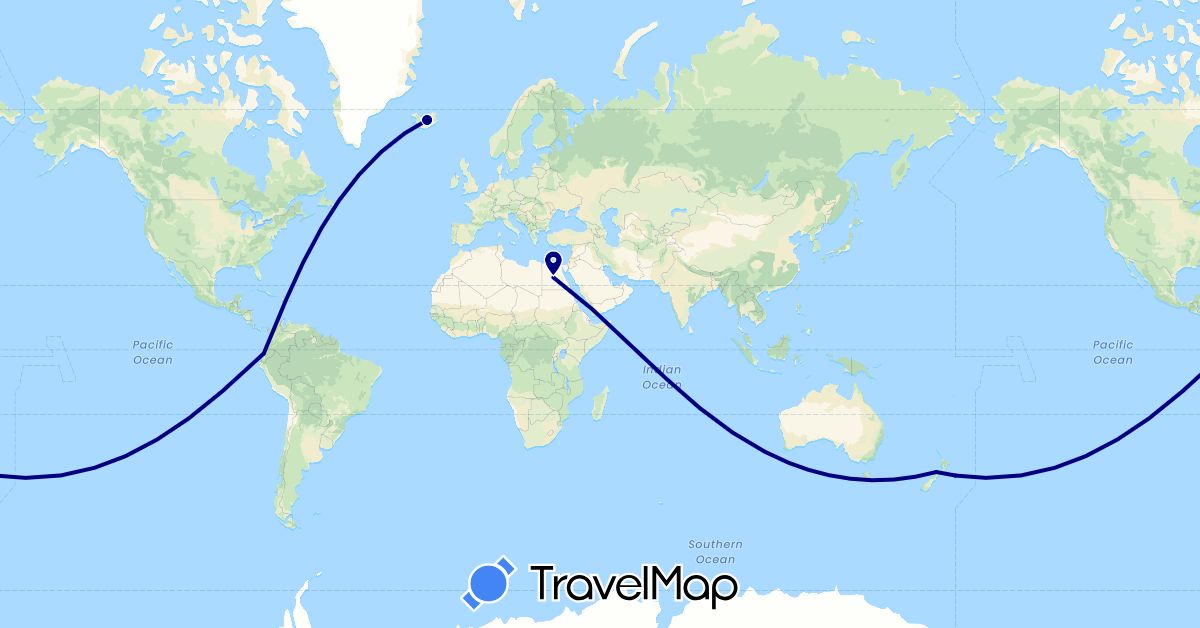 TravelMap itinerary: driving in Ecuador, Egypt, Iceland, New Zealand (Africa, Europe, Oceania, South America)